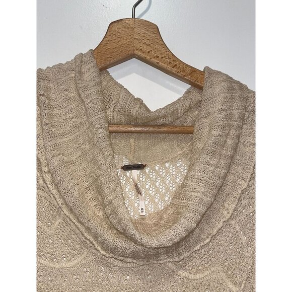 Free People Cream High Asymmetrical Turtleneck Crochet Sweater Women's Size XS - Picture 5 of 9